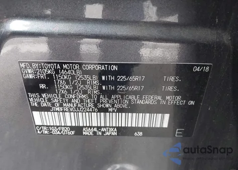 2018 Toyota Rav4 Le из США, поврежденный, VIN JTMBFREV0JJ224476